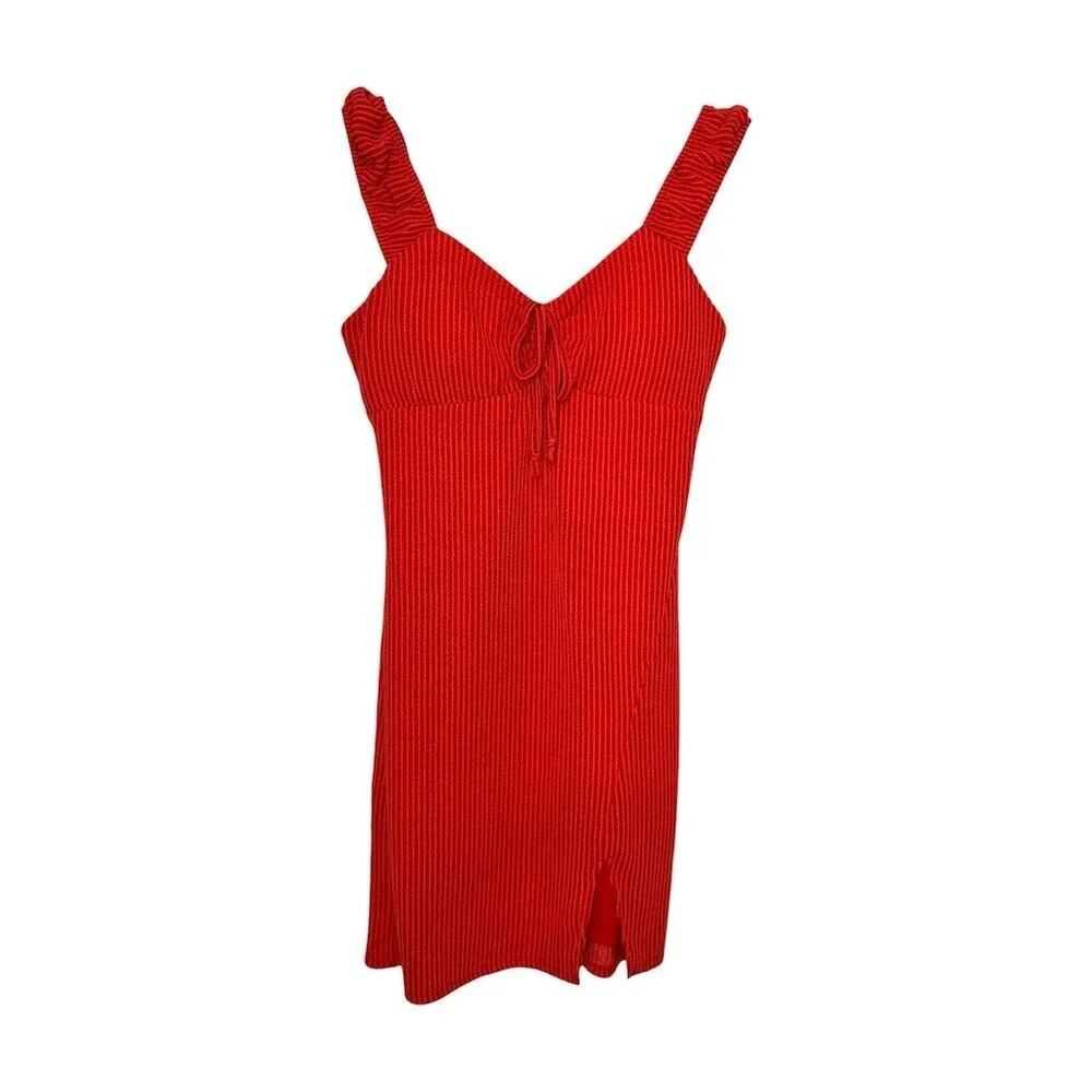 No Boundaries Dress Womens XS Red Ribbed Knit Bodycon Mini Ruched Tie